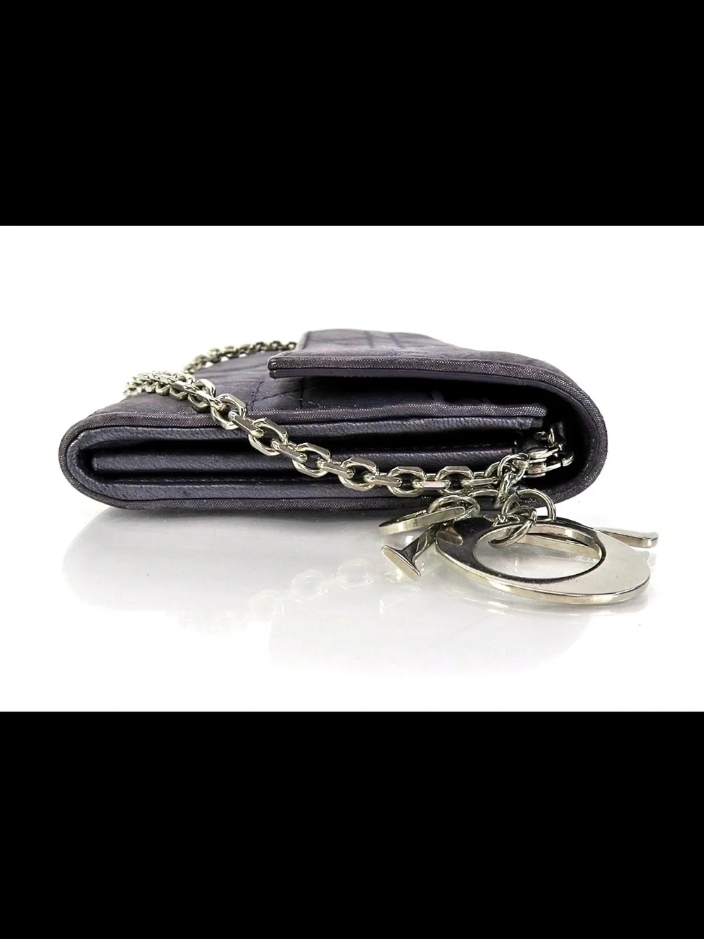 Dior Metallic Plum Quilted Chain Wallet